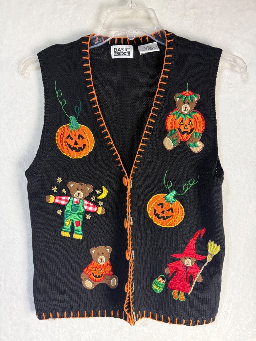 Vintage Basic Editions Halloween Bear Black/Orange Button Up Vest